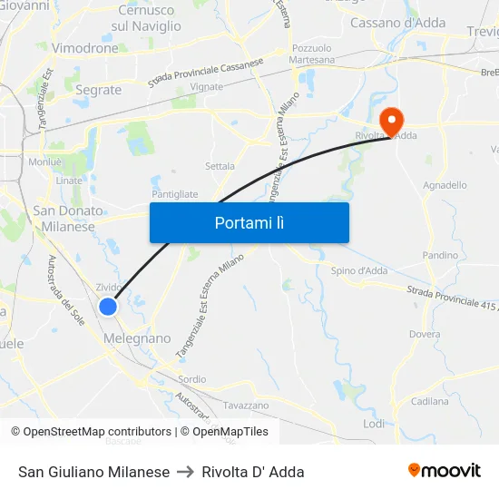 San Giuliano Milanese to Rivolta D' Adda map