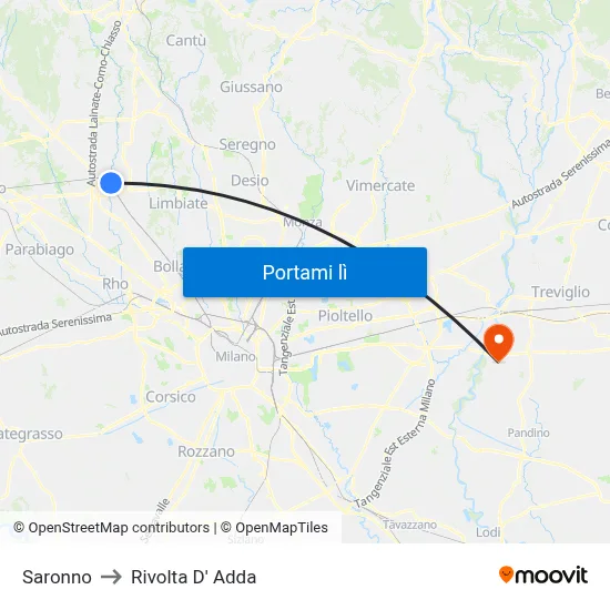 Saronno to Rivolta D' Adda map