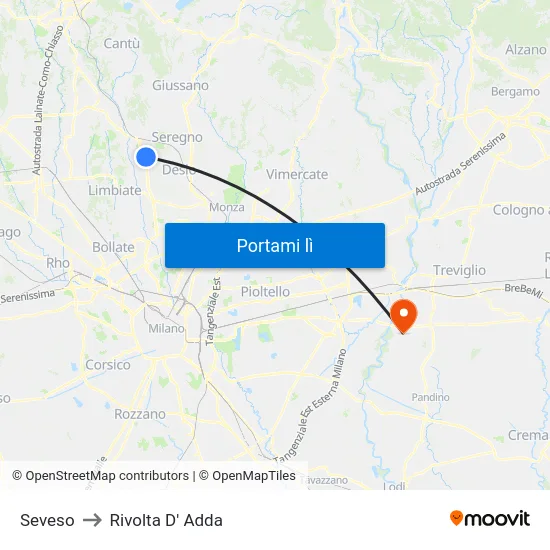 Seveso to Rivolta D' Adda map