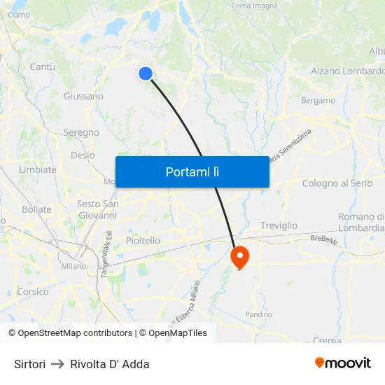 Sirtori to Rivolta D' Adda map