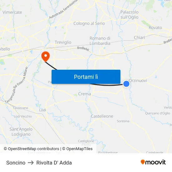 Soncino to Rivolta D' Adda map