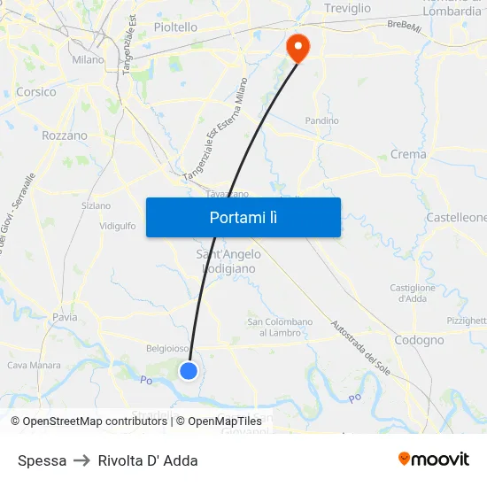 Spessa to Rivolta D' Adda map