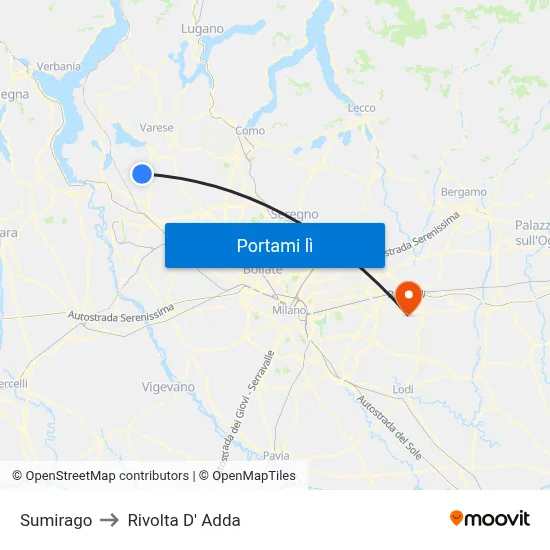 Sumirago to Rivolta D' Adda map