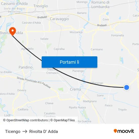 Ticengo to Rivolta D' Adda map