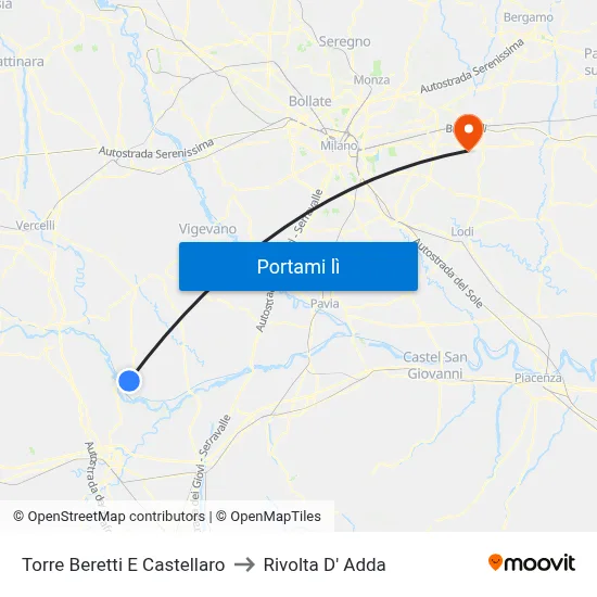 Torre Beretti E Castellaro to Rivolta D' Adda map