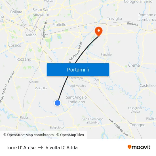 Torre D' Arese to Rivolta D' Adda map