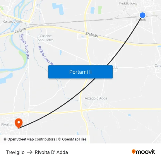 Treviglio to Rivolta D' Adda map
