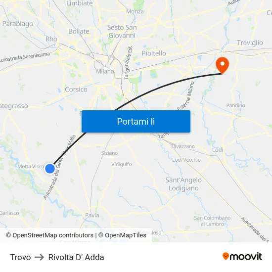 Trovo to Rivolta D' Adda map