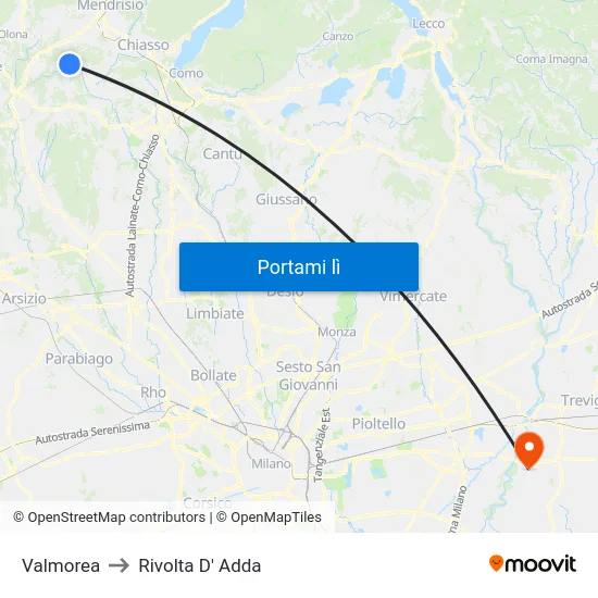 Valmorea to Rivolta D' Adda map