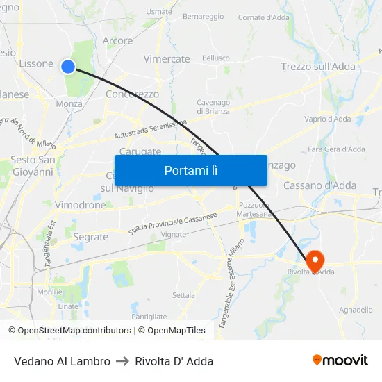 Vedano Al Lambro to Rivolta D' Adda map