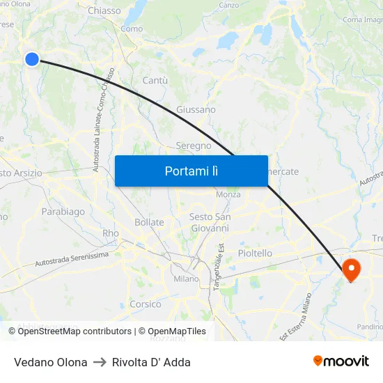 Vedano Olona to Rivolta D' Adda map