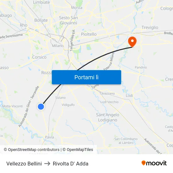 Vellezzo Bellini to Rivolta D' Adda map