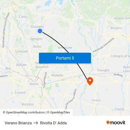 Verano Brianza to Rivolta D' Adda map
