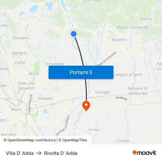 Villa D' Adda to Rivolta D' Adda map