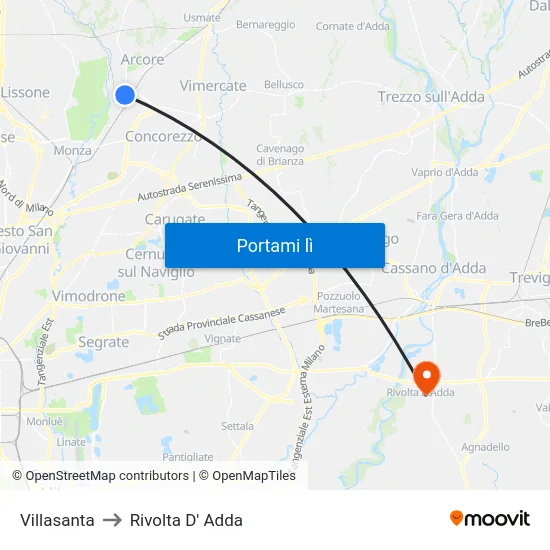 Villasanta to Rivolta D' Adda map