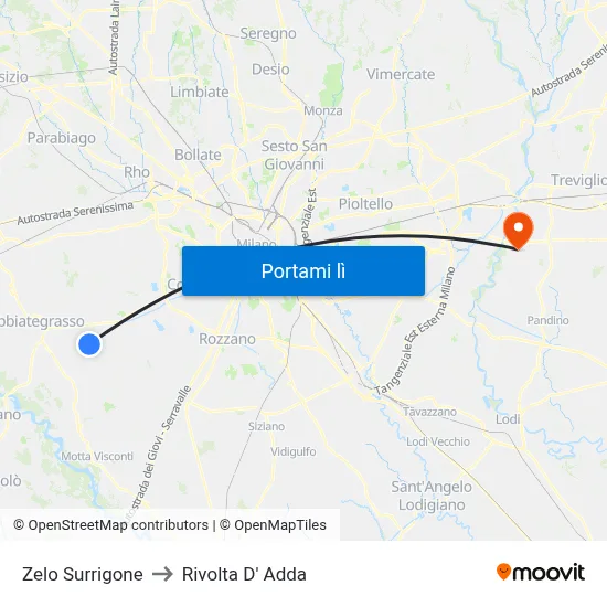 Zelo Surrigone to Rivolta D' Adda map