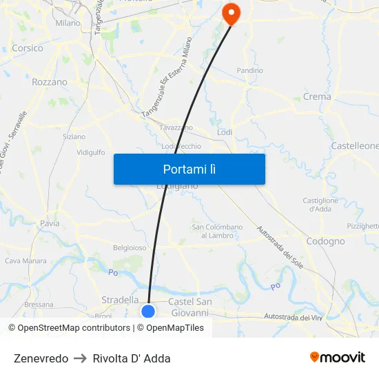Zenevredo to Rivolta D' Adda map
