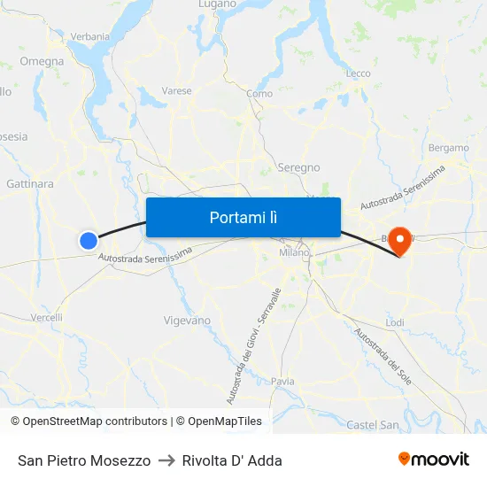 San Pietro Mosezzo to Rivolta D' Adda map