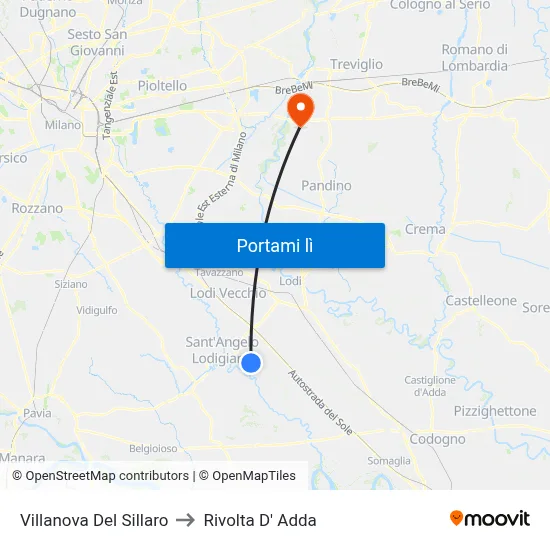 Villanova Del Sillaro to Rivolta D' Adda map