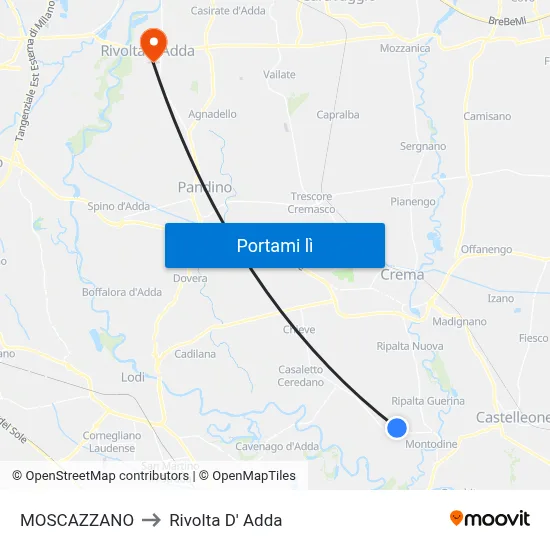 MOSCAZZANO to Rivolta D' Adda map