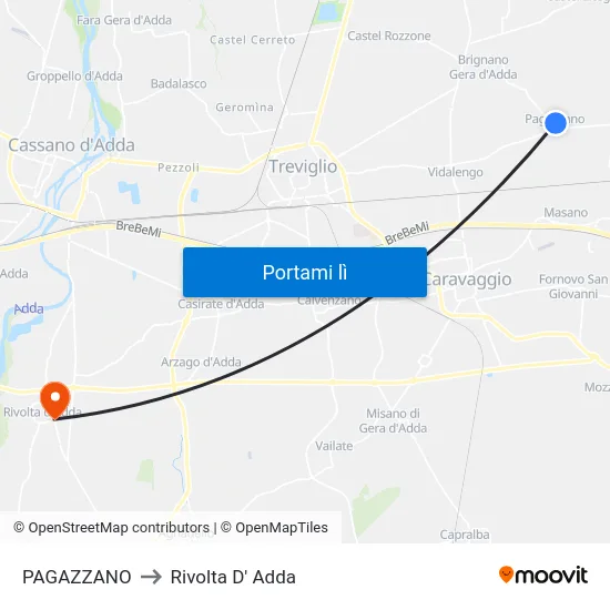 PAGAZZANO to Rivolta D' Adda map