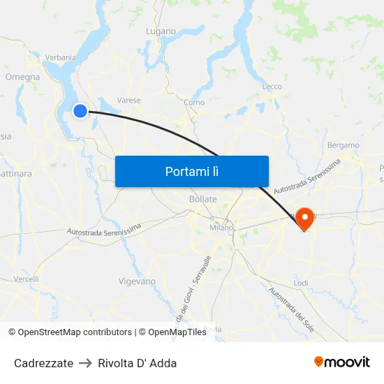 Cadrezzate to Rivolta D' Adda map
