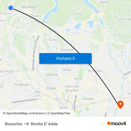 Bisuschio to Rivolta D' Adda map