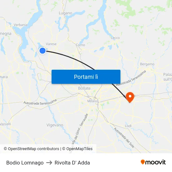 Bodio Lomnago to Rivolta D' Adda map