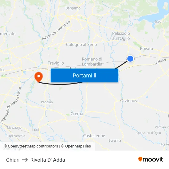 Chiari to Rivolta D' Adda map