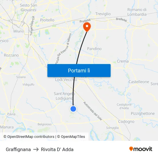Graffignana to Rivolta D' Adda map