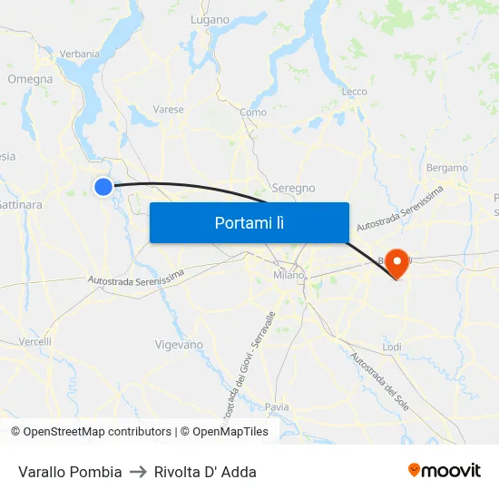 Varallo Pombia to Rivolta D' Adda map