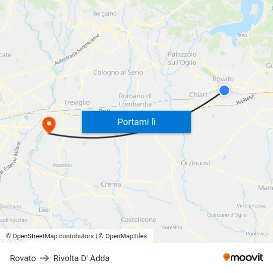 Rovato to Rivolta D' Adda map