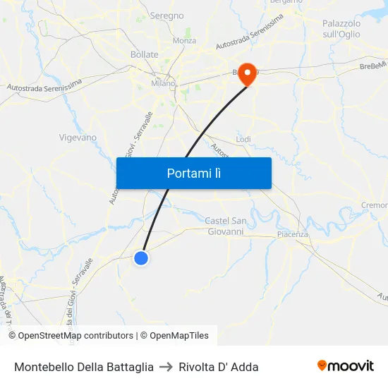 Montebello Della Battaglia to Rivolta D' Adda map