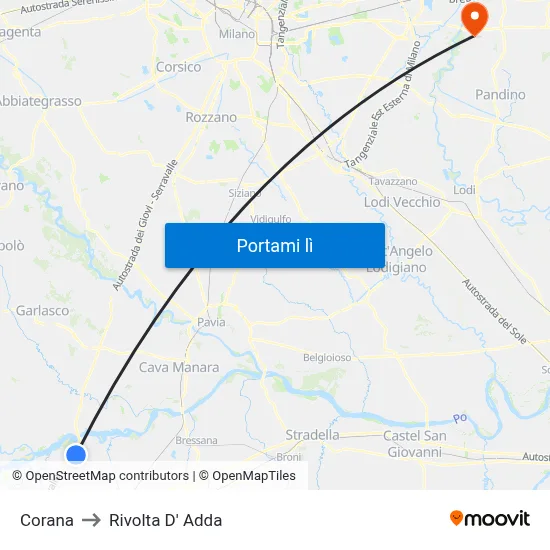 Corana to Rivolta D' Adda map