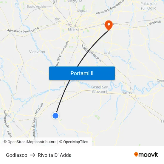 Godiasco to Rivolta D' Adda map