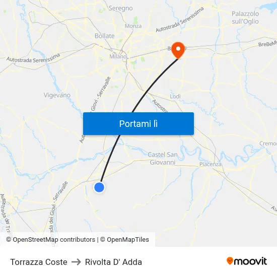 Torrazza Coste to Rivolta D' Adda map