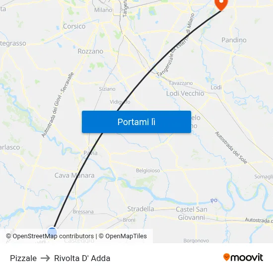 Pizzale to Rivolta D' Adda map