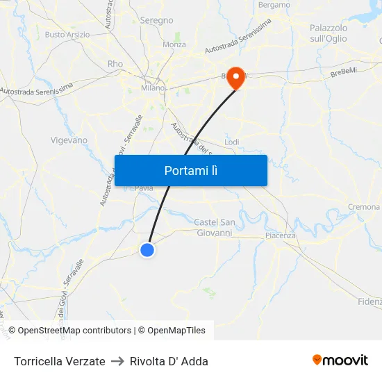 Torricella Verzate to Rivolta D' Adda map