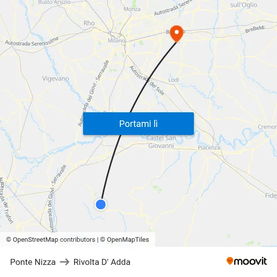 Ponte Nizza to Rivolta D' Adda map