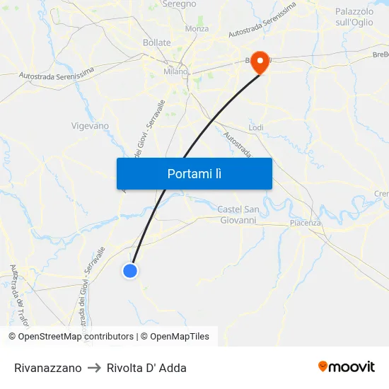 Rivanazzano to Rivolta D' Adda map