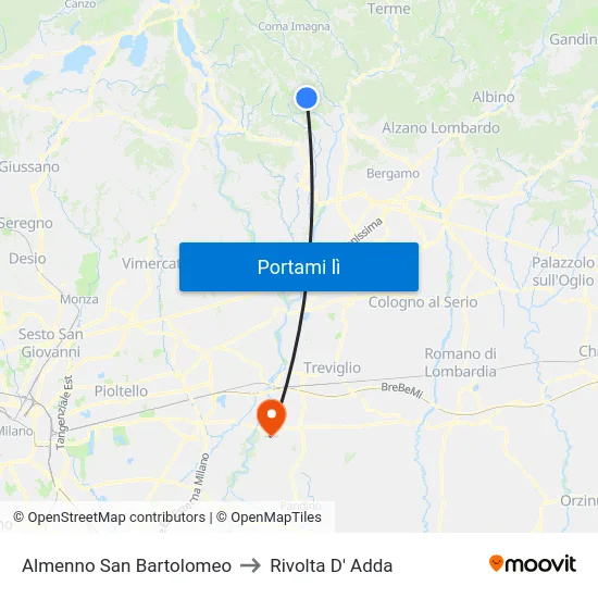 Almenno San Bartolomeo to Rivolta D' Adda map
