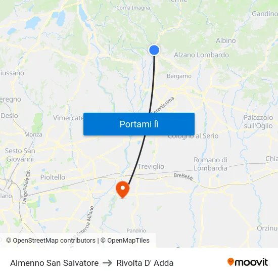 Almenno San Salvatore to Rivolta D' Adda map