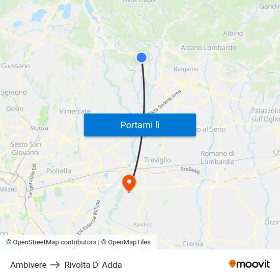 Ambivere to Rivolta D' Adda map