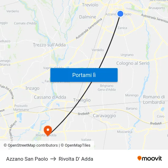 Azzano San Paolo to Rivolta D' Adda map