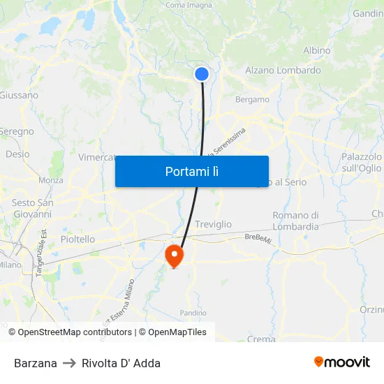 Barzana to Rivolta D' Adda map