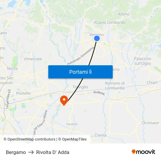 Bergamo to Rivolta D' Adda map