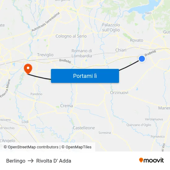 Berlingo to Rivolta D' Adda map