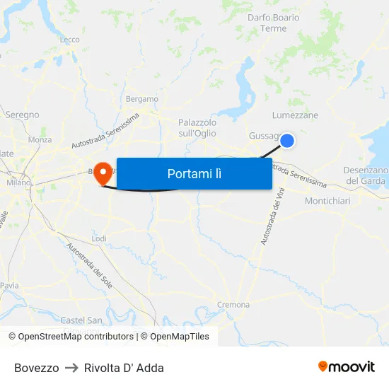 Bovezzo to Rivolta D' Adda map