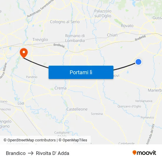 Brandico to Rivolta D' Adda map