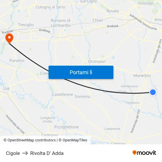 Cigole to Rivolta D' Adda map